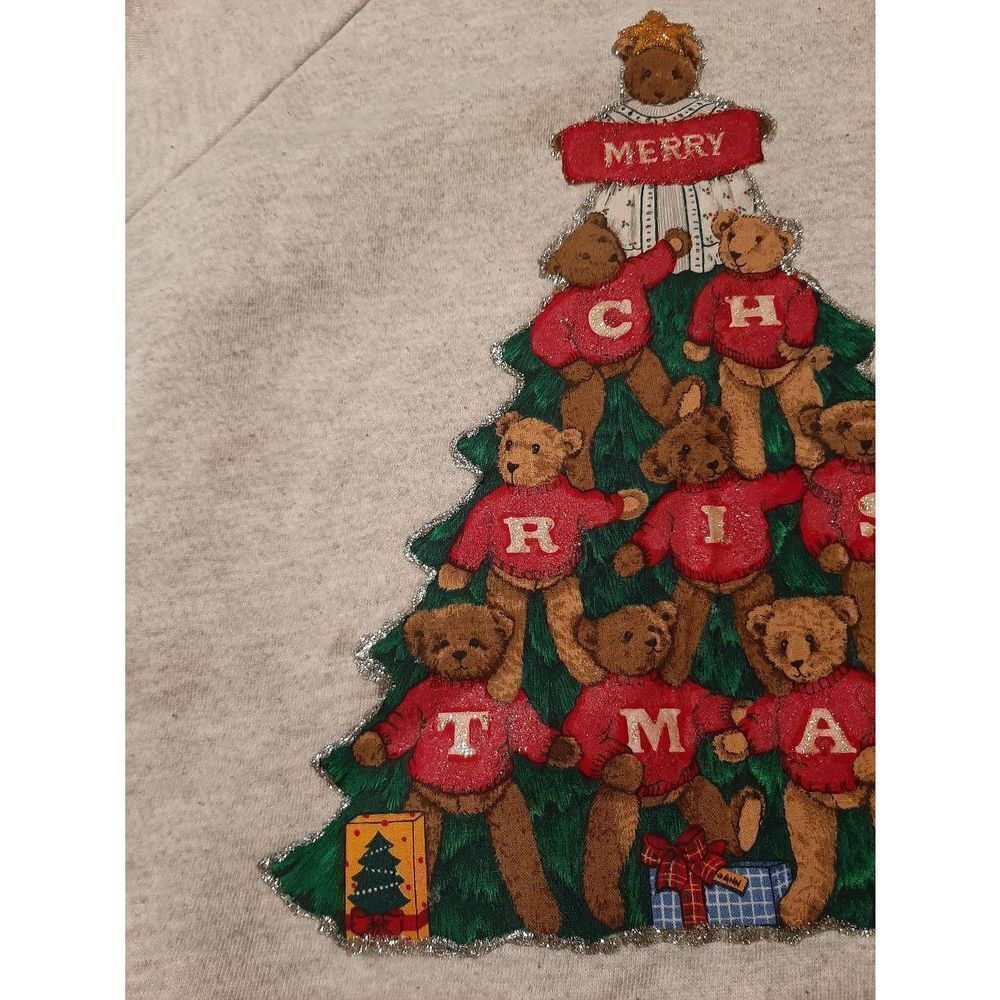 XL Hanes Her Way Handmade Christmas Holiday Long Sleeve Pullover Sweatshirt Bear - Picture 3 of 4